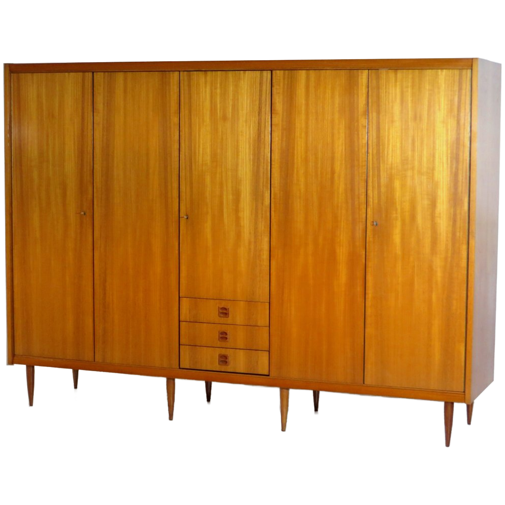 Grote 5-deurs Vintage Design Kledingkast In Teak, Jaren 60 image 1