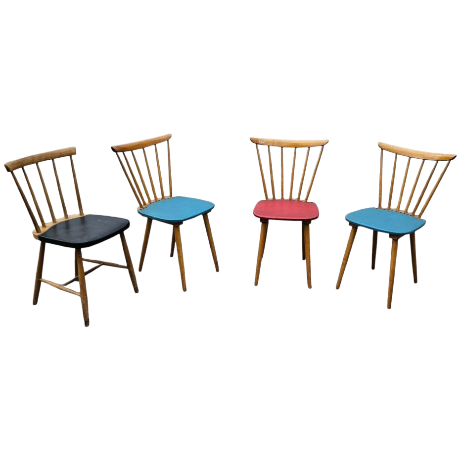 4 X Spindle Chair / Blue / Red / Black 1960s image 1