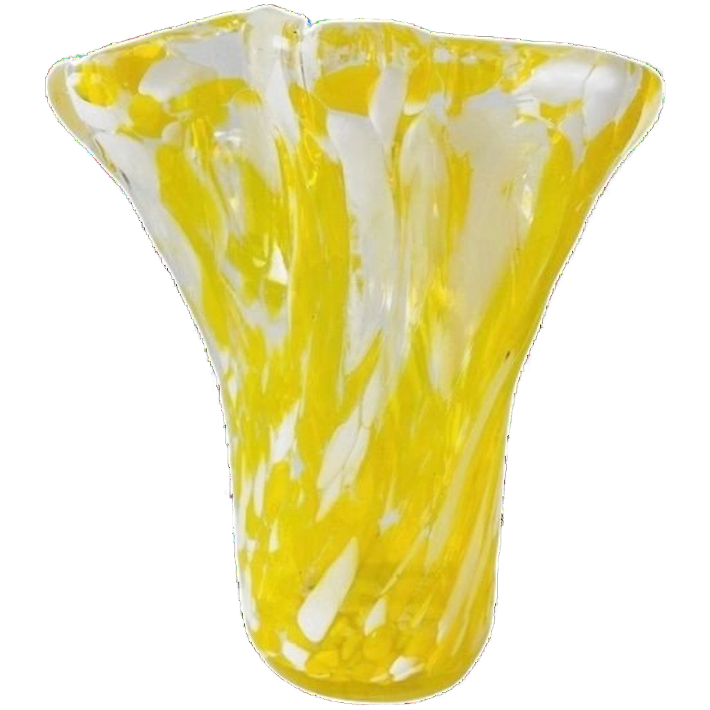 Vintage Glazen Vaas Murano Stijl Geel Wit Transparant image 1