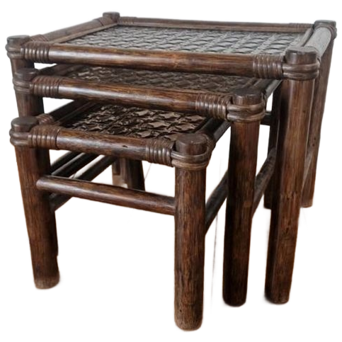 Vintage Manou Bamboe Nest Tafeltjes Mimi Set Jaren 70. image 1