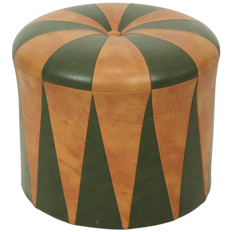 Ronde Vintage Poef Groen Bruin Tweekleurig Skai Sixties image 1