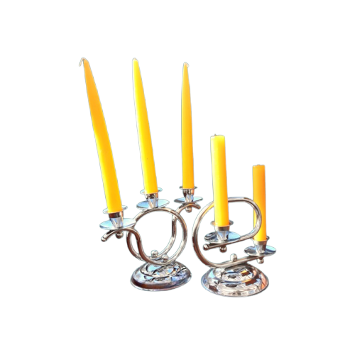 Paar Art Deco Chromen Kandelaars image 1