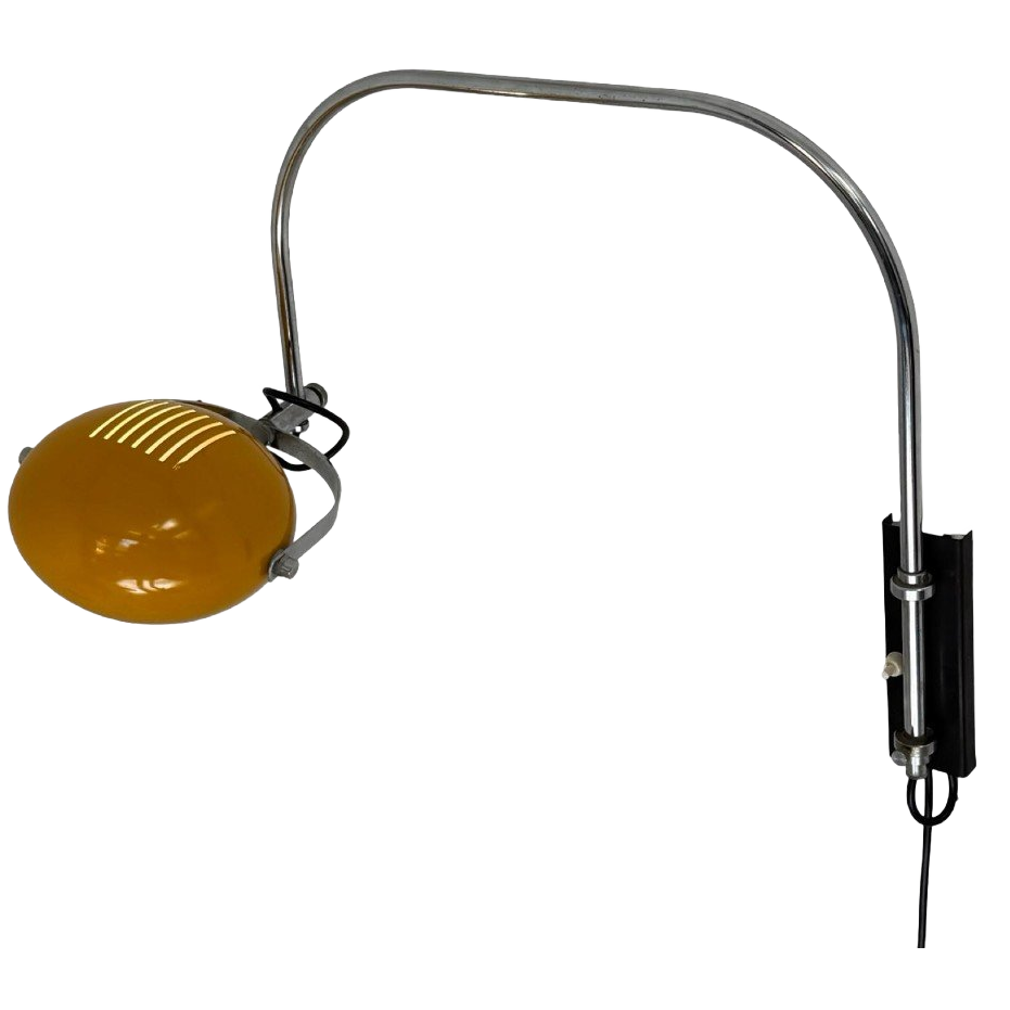 Herda - Space Age Wall Lamp - Yellow Shade, Black Base And Chromed Upright (rare Model) image 1