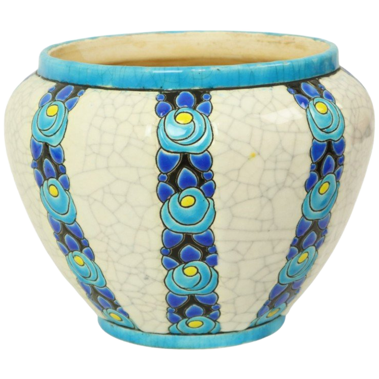 Polychrome Bloempot Vaas Catteau Boch Keramis Art Deco Ca. 1922 image 1