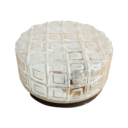 Vintage Plafonniere Rond Glas Met Blokpatroon, Jaren '60/'70 image 1
