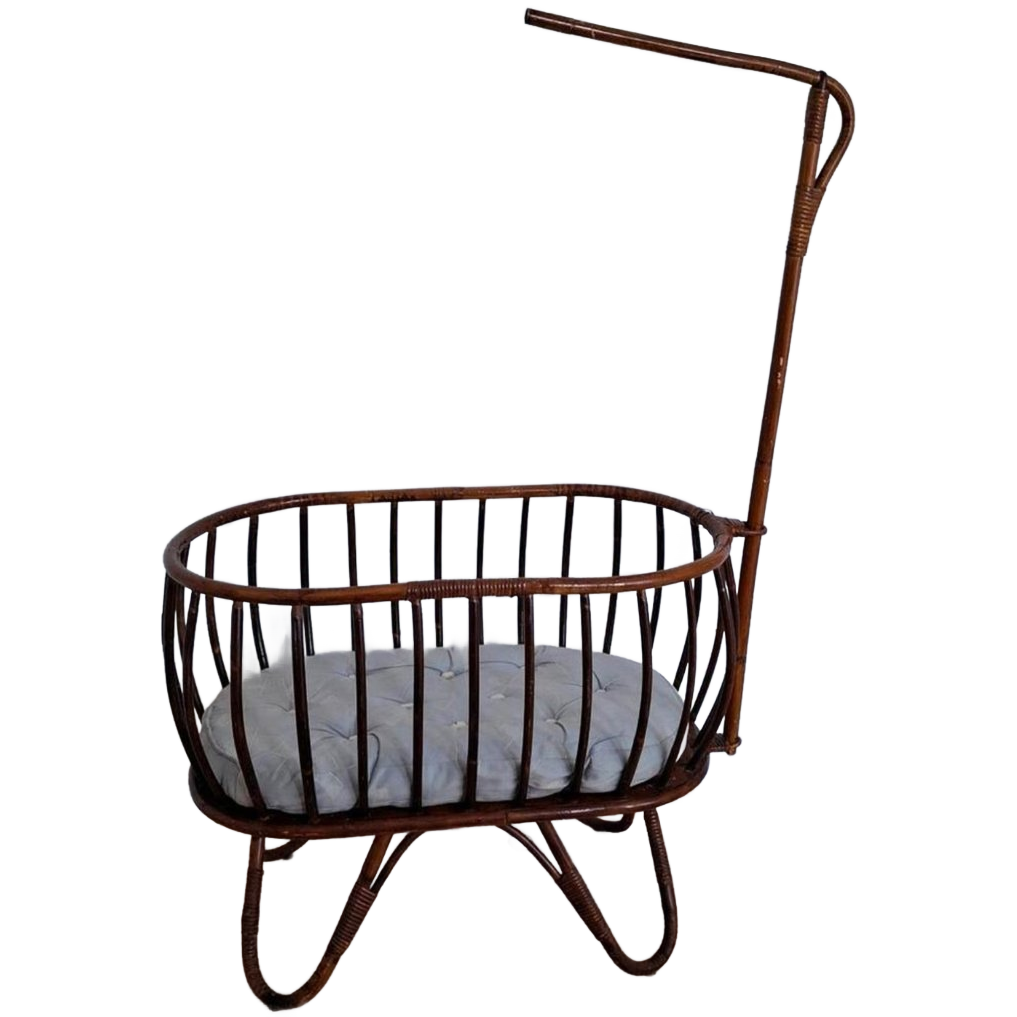 Vintage Rotan Wieg Met Stang, Sfeervol En Uniek, Jaren '70 image 1