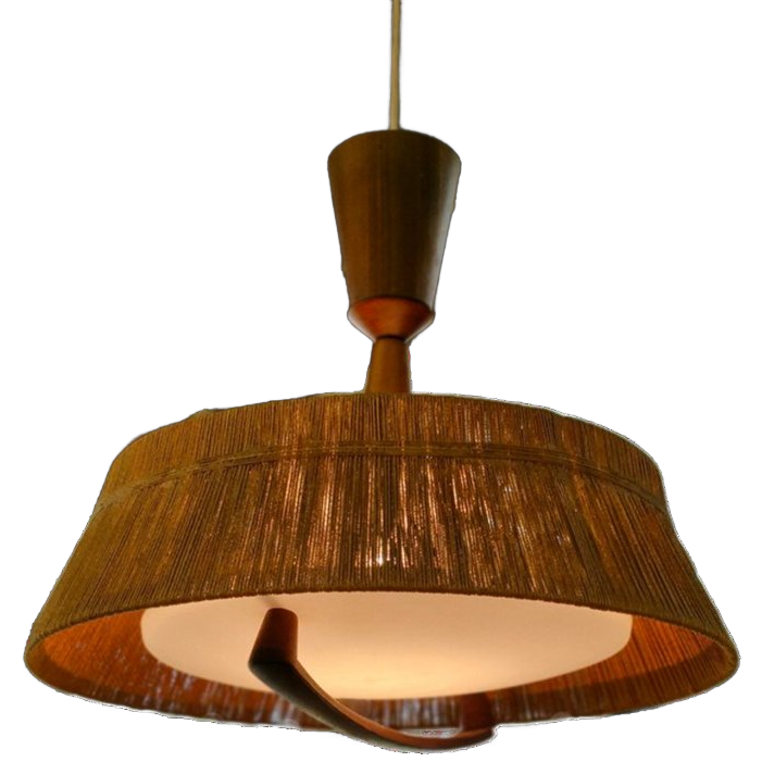 Vintage Design Hanglamp Temde Leuchten Sisal Teak 70s image 1