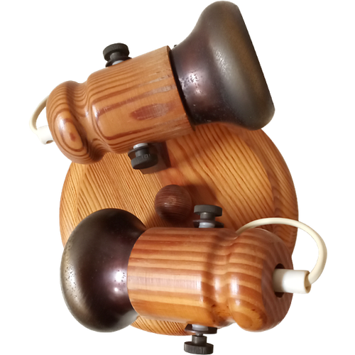 Vintage Houten Scandinavische Lamp Met Twee Verstelbare Messing Spots – Jaren '70 image 1