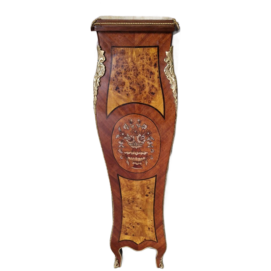 Klassieke Zuil, Plantentafel, Piedestal, Wortelfineer En Marmeren Blad En Missing Versieringen Afm. 30x30cm En 126cm Hoog. image 1