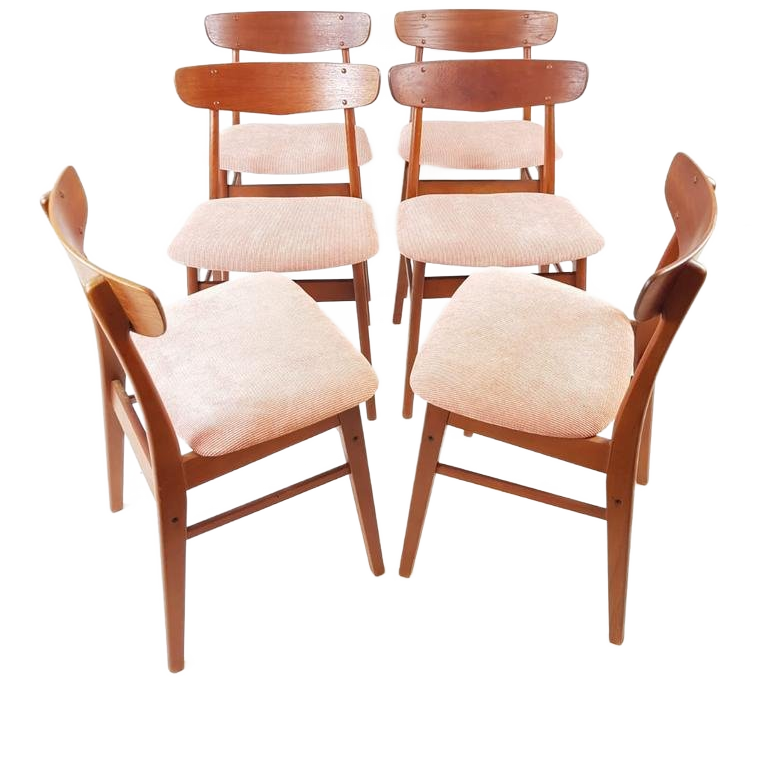 6 Deense Eettafel Stoelen Farstrup Nieuw Gestoffeerd Roze image 1