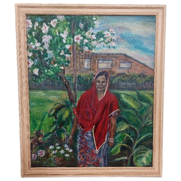 Origineel Acrylschilderij Indische Vrouw. image 1