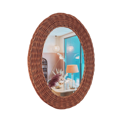 Decorative Oval Rattan Mirror image 1