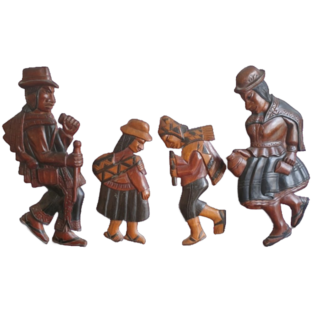 Peruaans Gezin Vintage Houtsnijwerk Muurhangers image 1