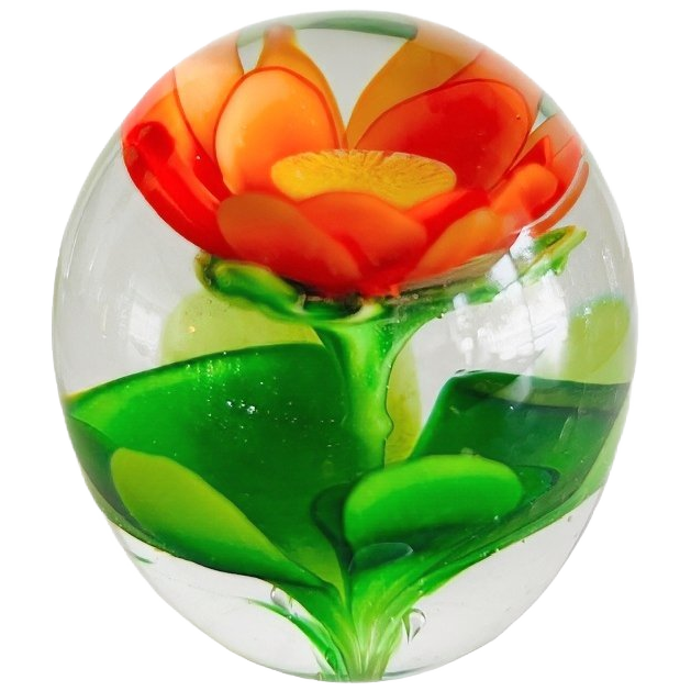 Vintage Murano Glas Presse Papier Oranje Bloem 1970’s image 1