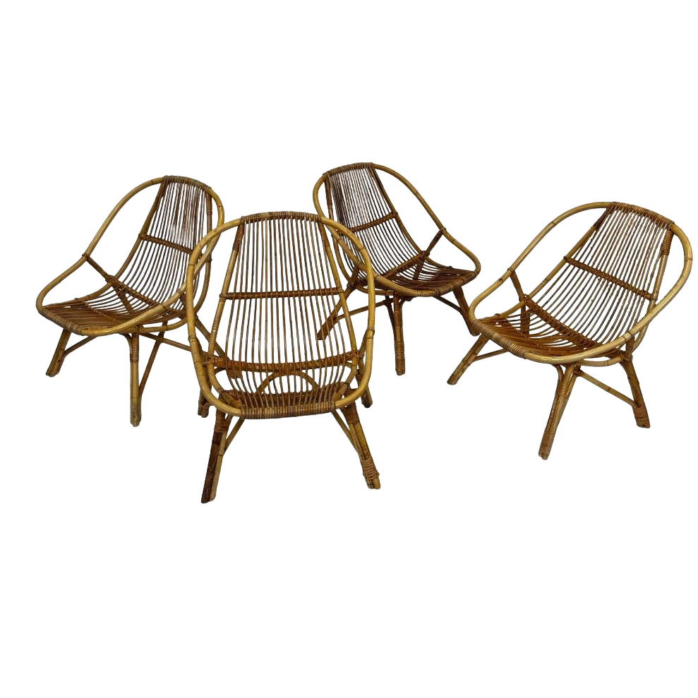 Vintage Set Van 4 Rotan Fauteuils Rohe Noordwolde 1960 image 1