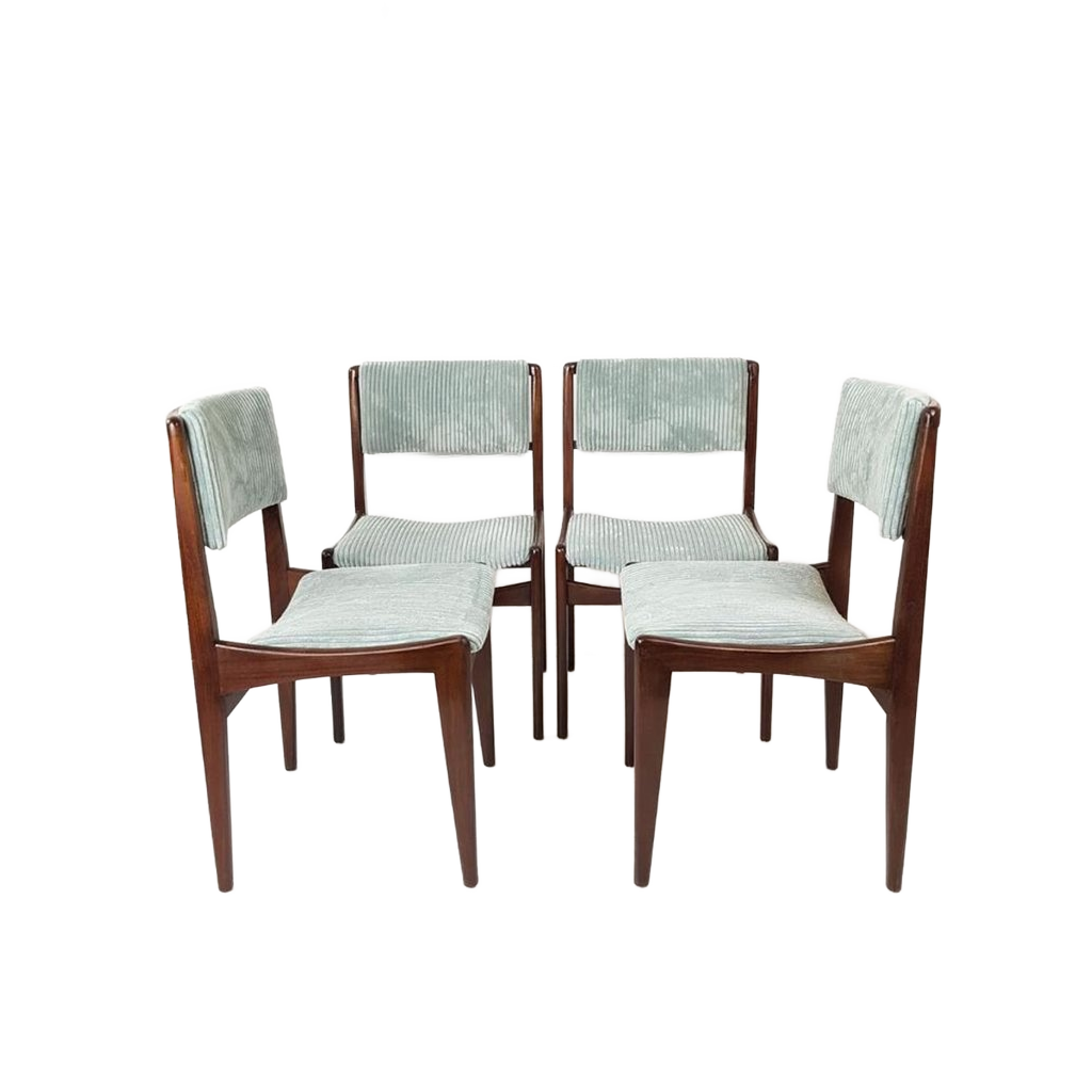4 Vintage Stoelen Licht Blauwe Rib Nieuwe Stof image 1