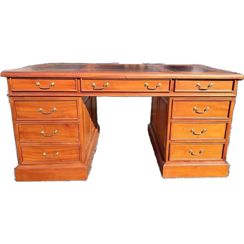 Klassieke Engelse Schrijftafel, Bureau, Desk, Met Lederen In image 1