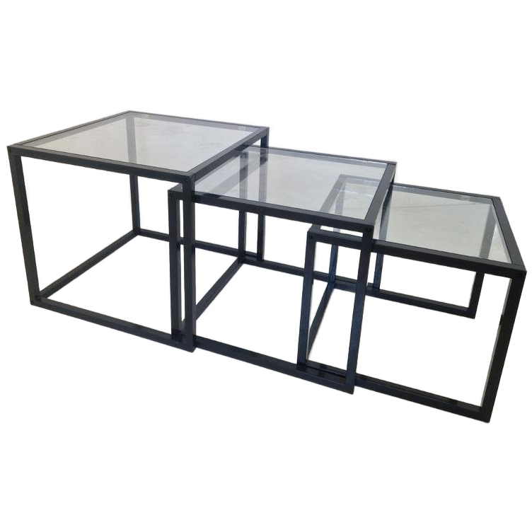 Postmoderne Design Nest Tafeltjes Metaal En Glas Kubus. image 1