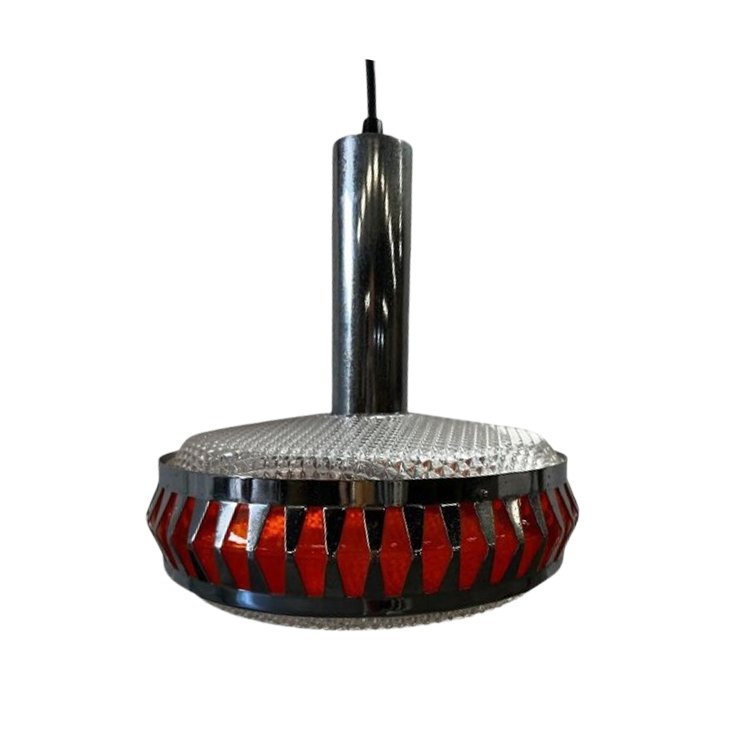 Vintage Chromen Ufo Luster / Hanglamp Met Oranje Accent image 1