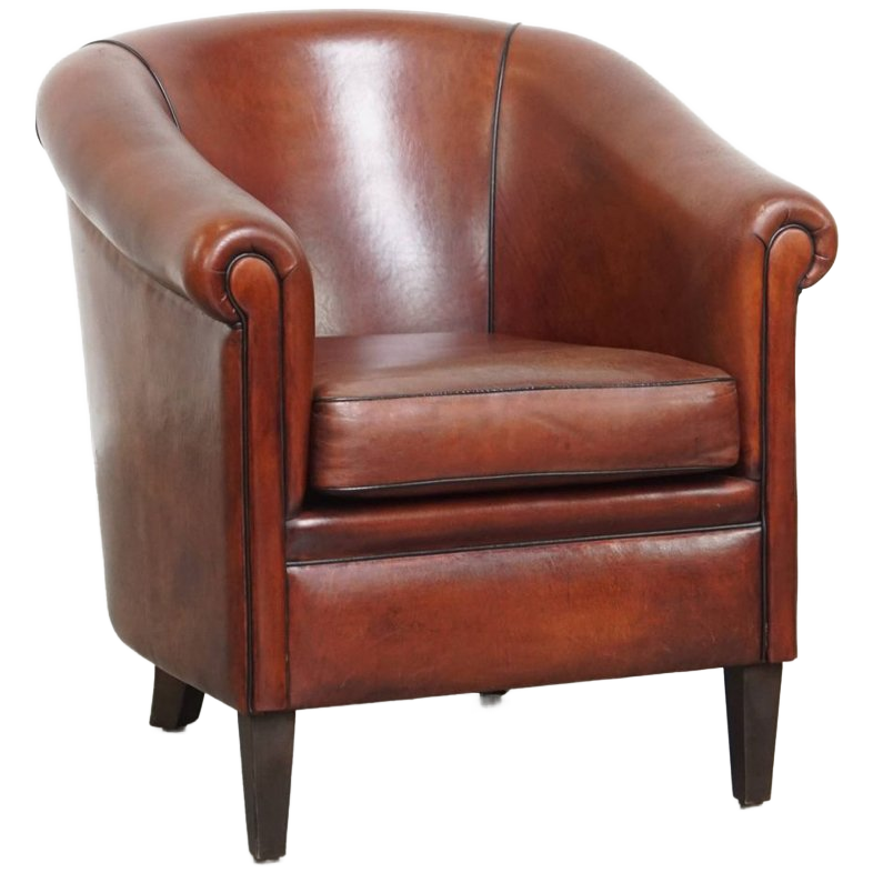 Mooie Tijdloze Schapenleren Clubfauteuil In Een Warme Diepe Kleur En Afgewerkt Met Zwarte Biezen image 1