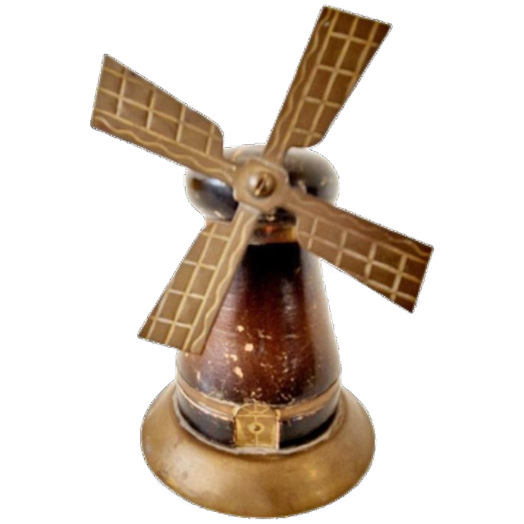 Antieke Spaarpot Molen Koper En Hout image 1