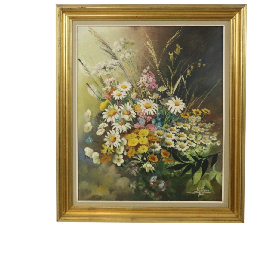 Bloemen Boeket Stilleven Schilderij Olie Op Doek Ingelijst Gesigneerd image 1