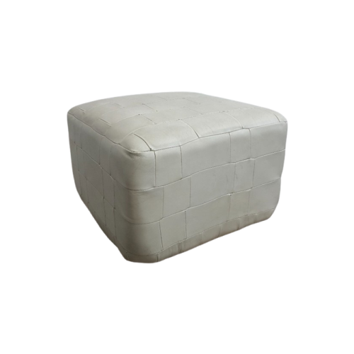Witte Leren Poef Patchwork image 1