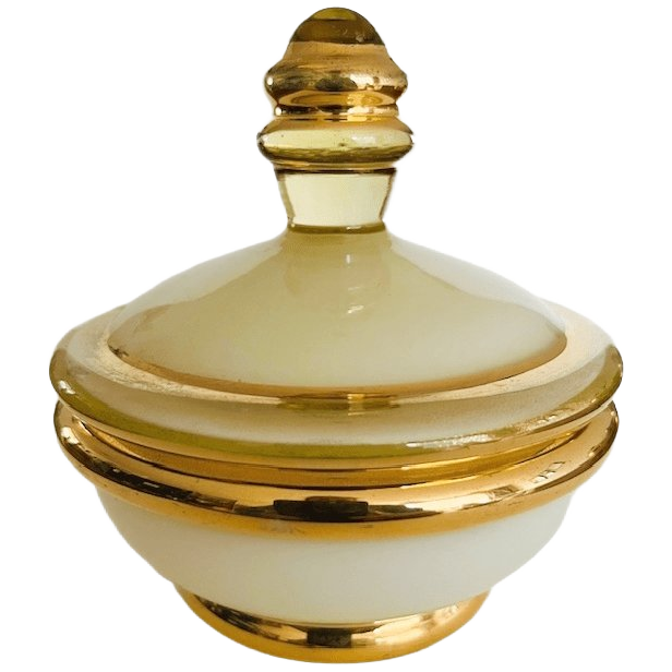 Art Deco Sieradendoosje Glas Goud Geel Glanzend 1950’s image 1