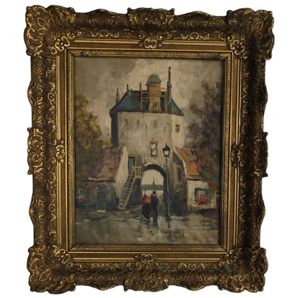 19th-century Oil Painting – City Gate Of Harderwijk, The Netherlands image 1