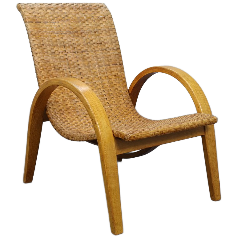 Rare Armchair In Wood And Woven Rattan, 1960s image 1