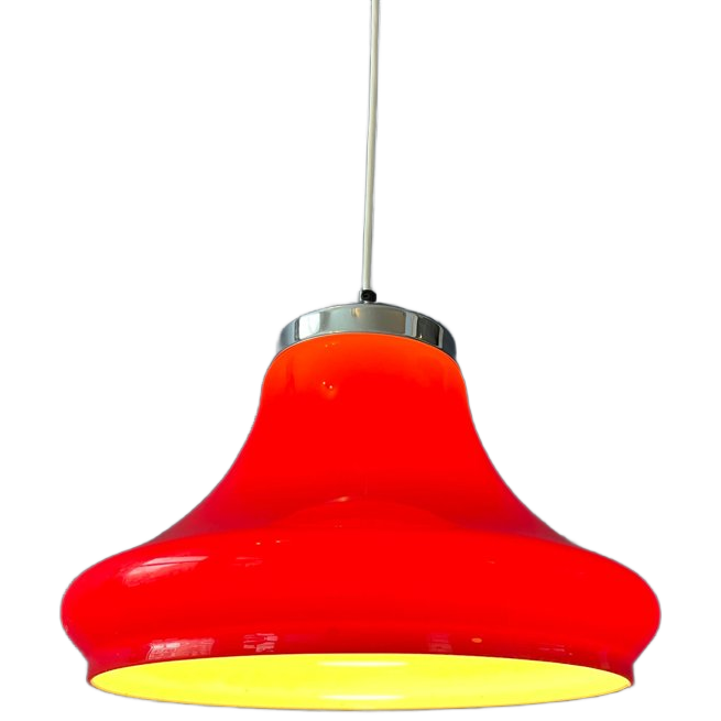 Rode Space Age Hanglamp Van Plexiglas Met Chroom Kapje image 1
