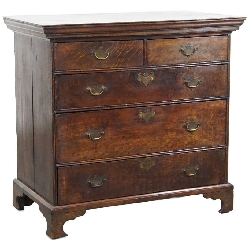 Elegante Vroeg 18e Eeuwse Antieke Engelse Ladekast/ Commode Gemaakt Van Eikenhout Met 5 Lades image 1