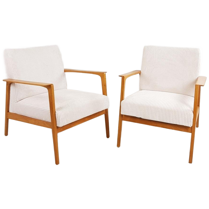 Vintage Fauteuil 2 Stuks Crème Japandi Stijl Ribstof Nieuw image 1