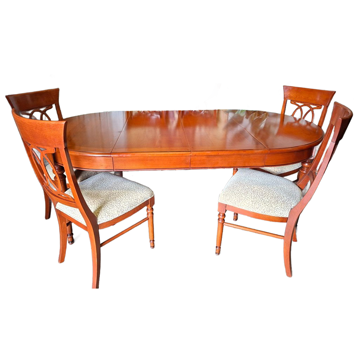 Klassieke Engelse Ronde / Ovale Uitschuifbare Eettafel Met 6st Eetkamerstoelen Kersenhout Afm. 120x120165/210 Cm En 79cm Hoog image 1