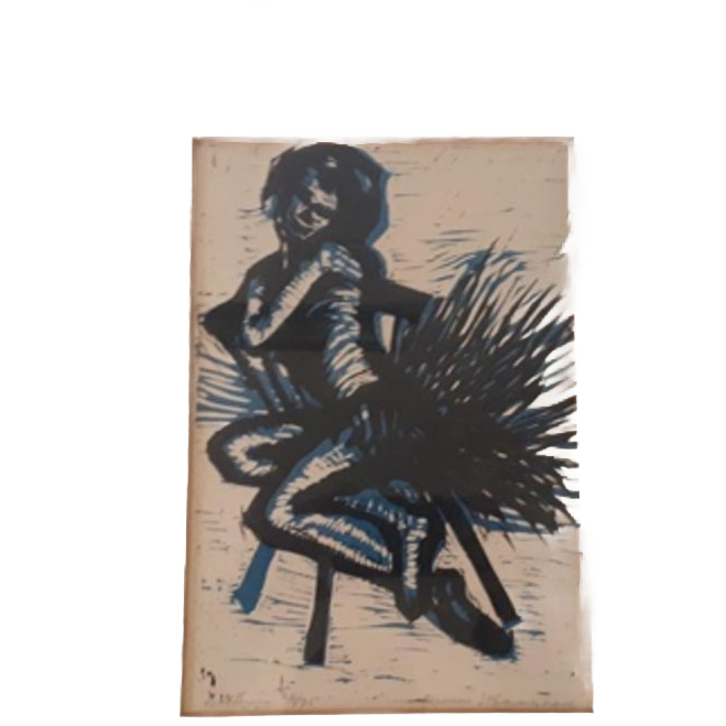 Linoneum Snede Ballerina Schilderij Gesigneerd Kunst Druk image 1