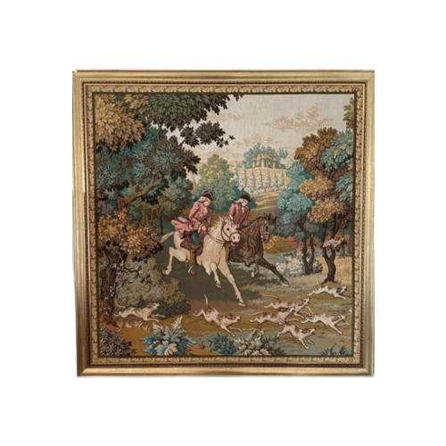 137 X 135 Cm Vintage Gobelin - Wandkleed Met Paarden image 1