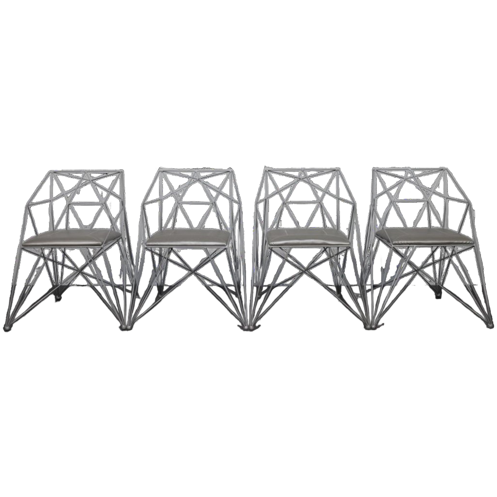 4x Geometric Wire Frame Dining Chairs, Rare image 1