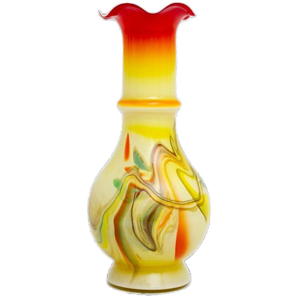 60’s Dalian Glass Co Murano Vaas Geel Oranje Aquarel image 1