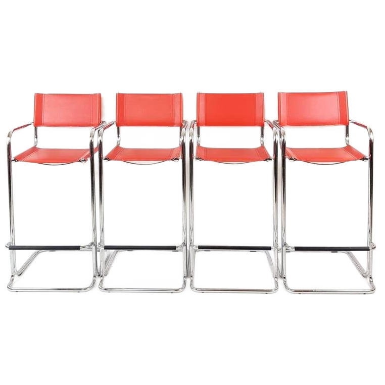 4 Krukken Rood Tuig Leer | Chroom | Marcel Breuer image 1