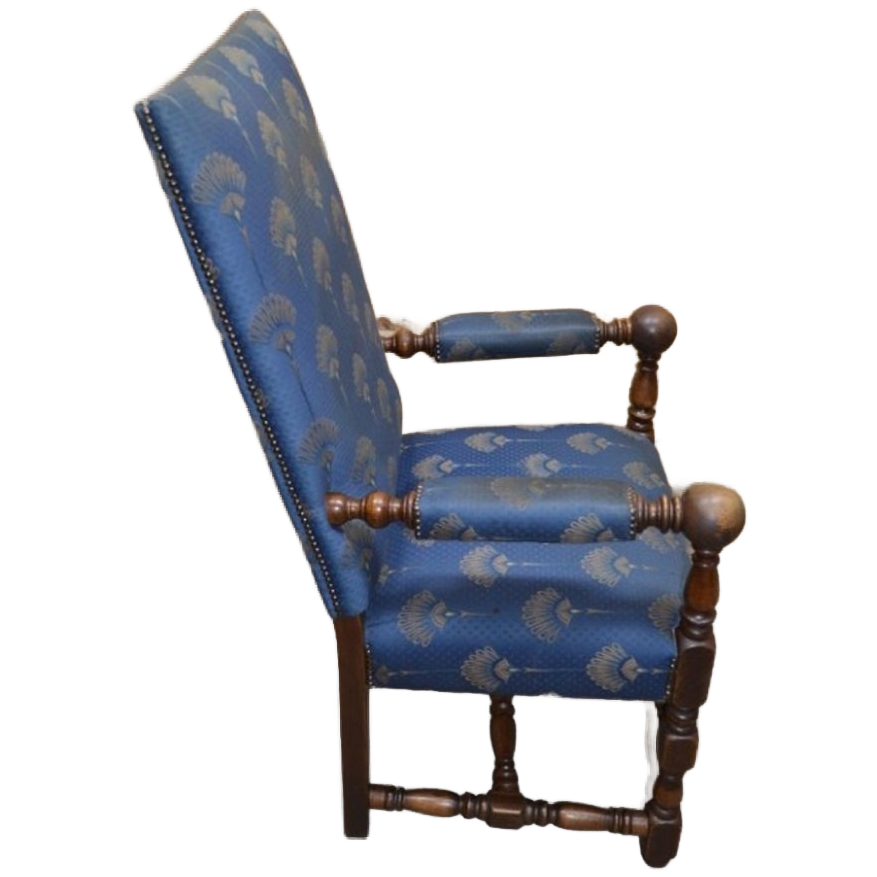 Robuuste Kasteel Armstoel Eiken Met Blauwe Stof image 1