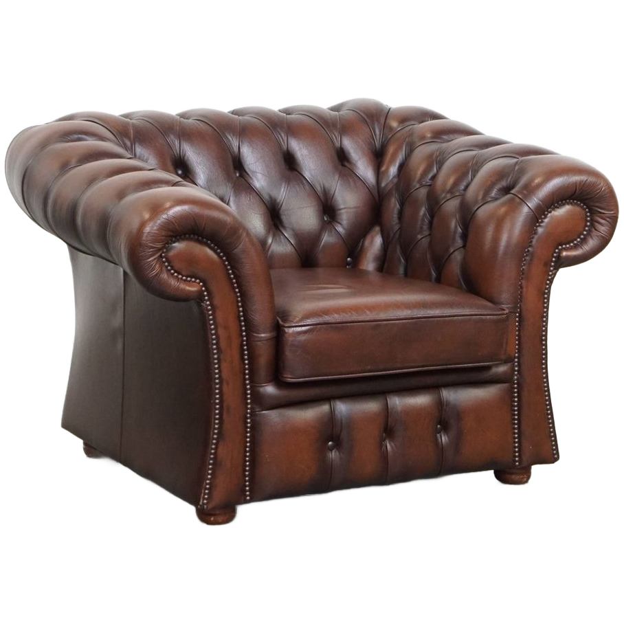 Luxe En Imposante In Goede Staat Verkerende Rundleren Chesterfield Clubfauteuil In Engelse Stijl image 1