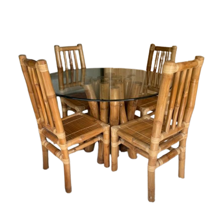 Vintage Boho Bamboe Eetkamerset - Eettafel Met Stoelen image 1