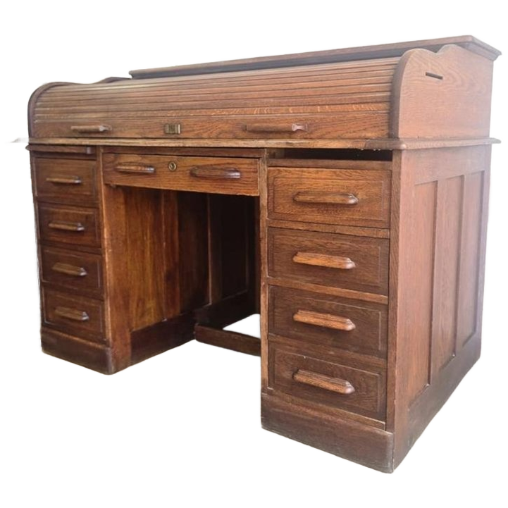 Vintage Houten Amerikaanse Bureau Met Rolluik Deur image 1