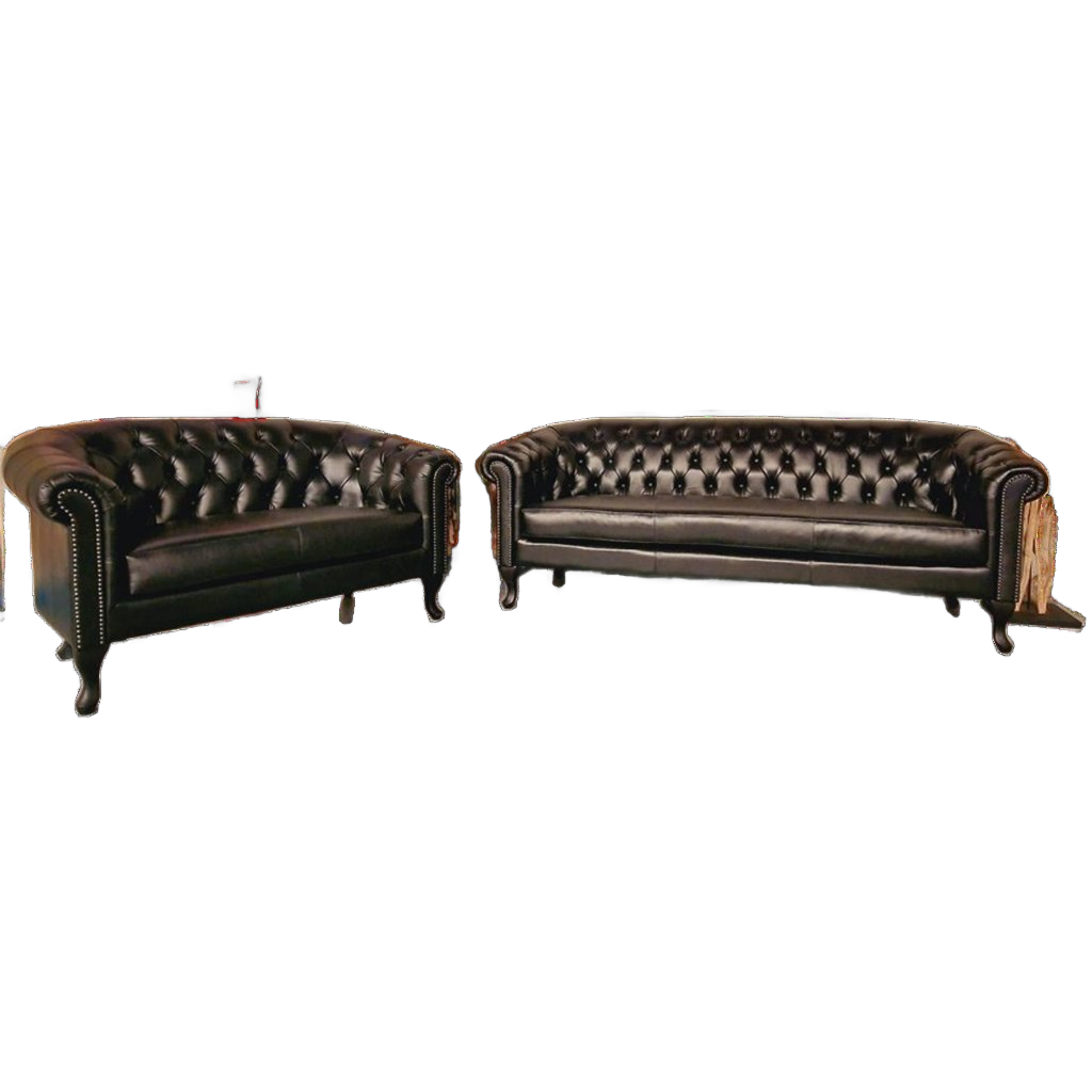 Hampton Classic Chesterfield Bank Set (2-zits + 3-zits) – Zwart, Leer image 1