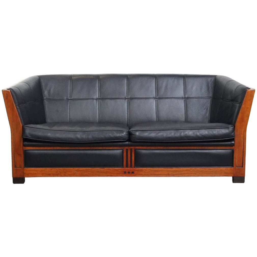 Art Deco Schuitema 2,5-zits Lederen Design Bank Uit De Decoforma Serie Met Uniek Houtwerk image 1
