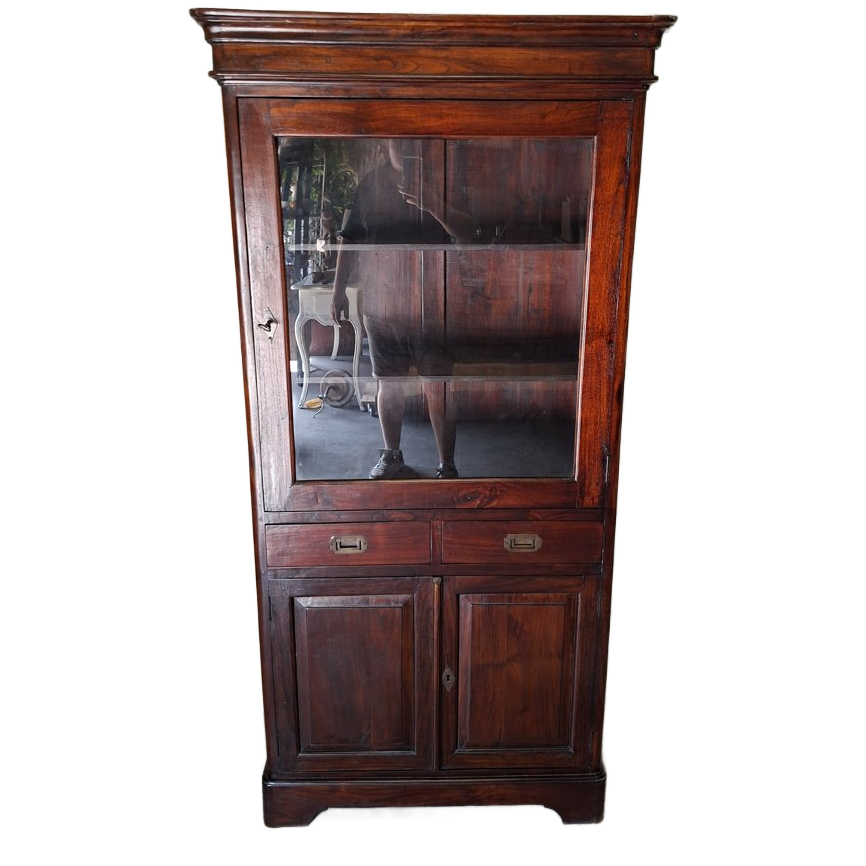 Grote Robuuste Teakhouten Vitrinekast. Servieskast, Leuk Te Gebruiken Als Whiskeybar, Wijnkast Afm. 94x40cm En 190cm Hoog. image 1