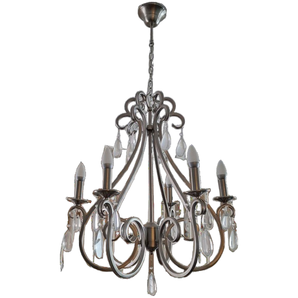 Elegante Metalen Kroonluchter Met Kristallen – 6-armig image 1