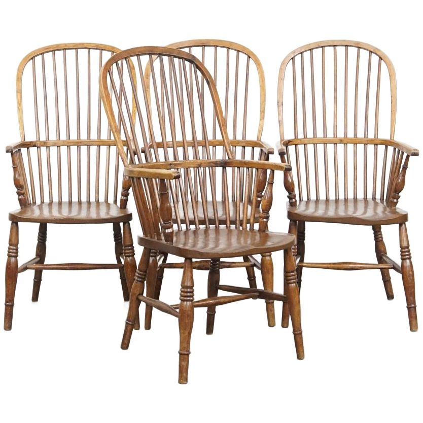 Leuke En Tijdloze Set Van 4 Antieke Engelse Windsor Stickback Chairs Uit De 19e image 1