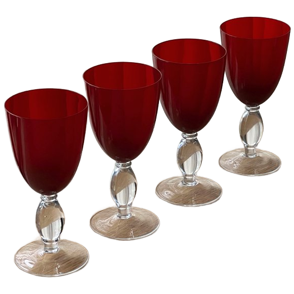 Set Of 4 Vintage Ruby Red Wine Glasses image 1