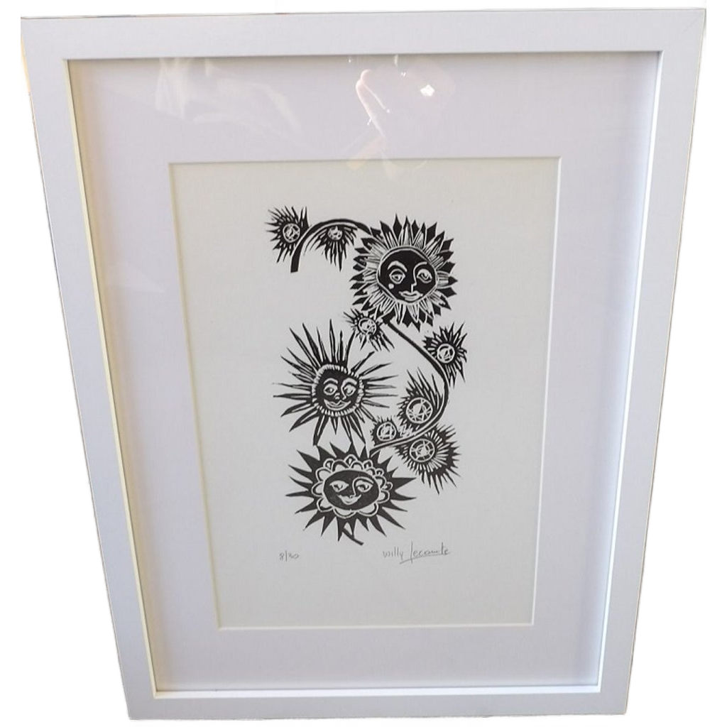 Houtsnede Willy Lecomte "zonnebloemen". image 1